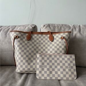 Louis Vuitton Neverfull MM and Wristlet Damier Azur